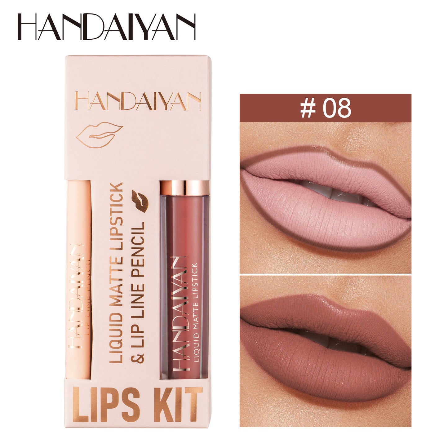 HANDAIYANN-Non stick cup lipliner combination suit matte lipstick velvet lipliner