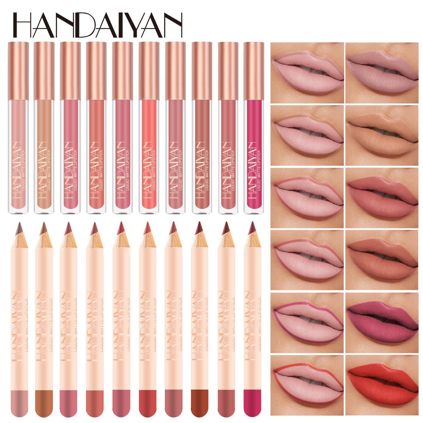 HANDAIYANN-Non stick cup lipliner combination suit matte lipstick velvet lipliner